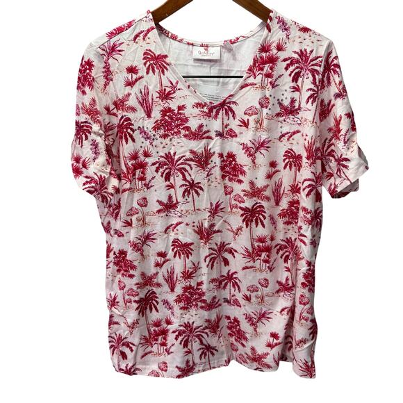 Quacker Factory Plus Palm Oasis Embellished Short Sleeve Top sz 1X NEW # H587 - Picture 1 of 9
